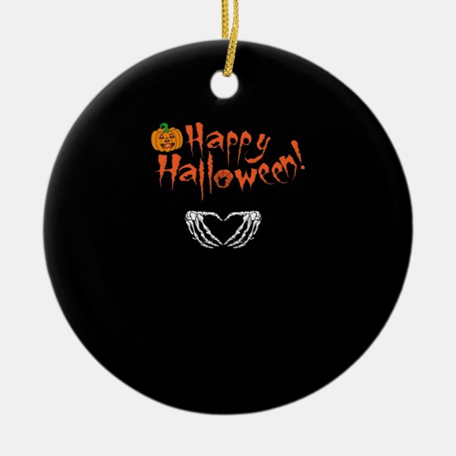 Spooky Skeleton Händer. Happy halloween. Julgransprydnad Keramik (Framsidan)