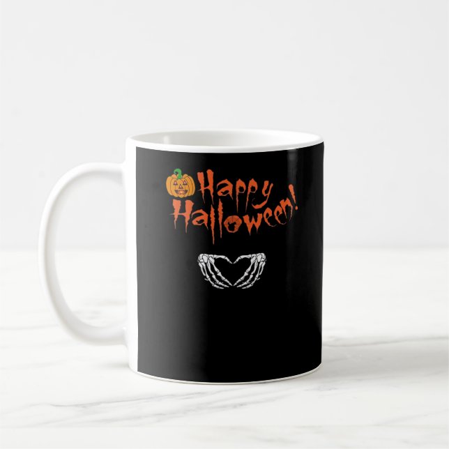 Spooky Skeleton Händer. Happy halloween. Kaffemugg (Vänster)