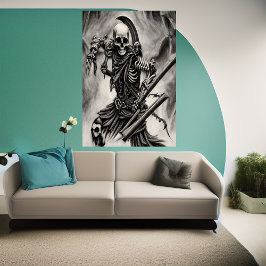 Spooky skeleton krigare | AI Art Poster