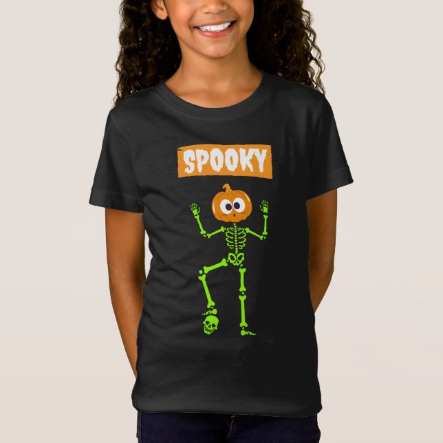 Spooky Skeleton med en knumpkin Head T Shirt (Framsida)