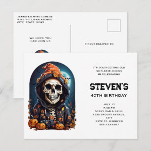 Spooky Skeleton med Evil Pumpkins Birthday Inbjudan Vykort