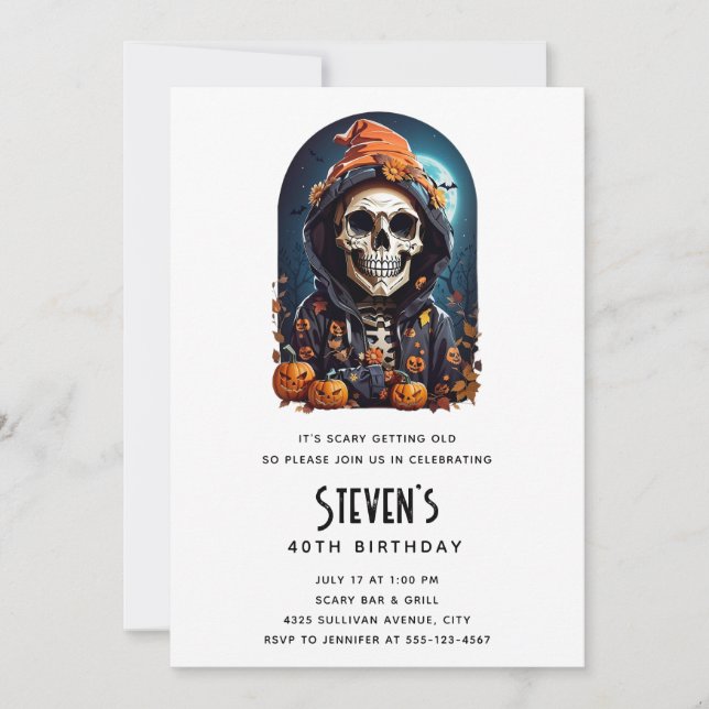 Spooky Skeleton med Evil Pumpkins Birthday Inbjudningar (Framsida)