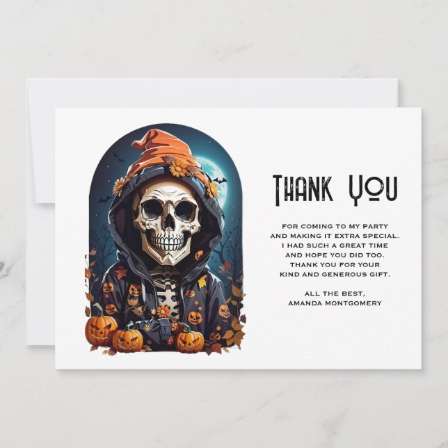 Spooky Skeleton med Evil Pumpkins Tack (Framsida)