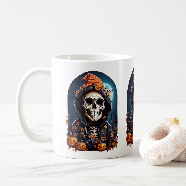 Spooky Skeleton med Onda Pumpkins Kaffemugg (Med munk)