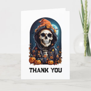 Spooky Skeleton med Onda Pumpkins Tack Kort