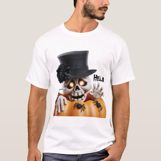 Spooky Skeleton med Top hat Halloween Decor T Shirt (Framsida)