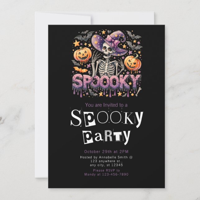 Spooky Skeleton Modern minimalist Halloween fest Inbjudningar (Framsida)