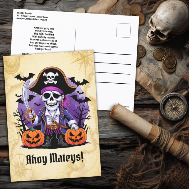 Spooky Skeleton Pirat Halloween Helg Vykort (Skapare uppladdad)