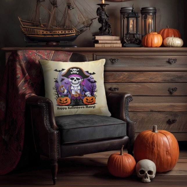 Spooky Skeleton Pirat Happy halloween Matey Kudde (Skapare uppladdad)