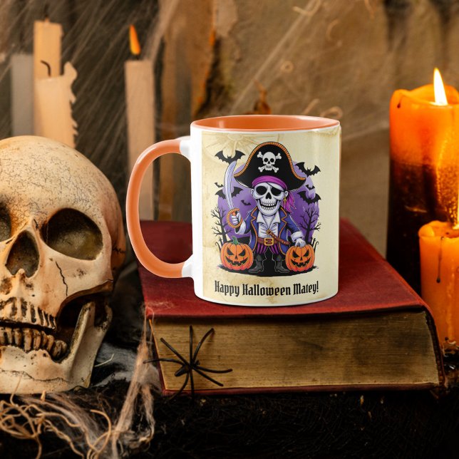 Spooky Skeleton Pirat Happy halloween Mugg (Skapare uppladdad)
