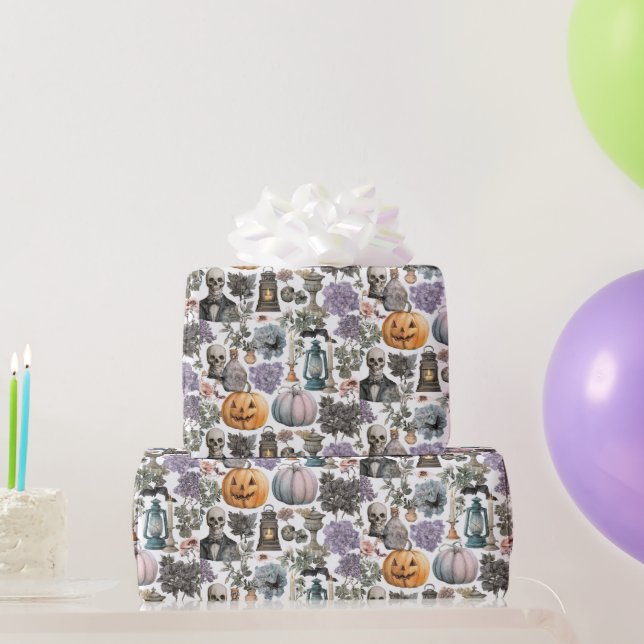 Spooky Skeleton & Pumpkin Halloween Wrapping Pappe Presentpapper (Festgåvor)