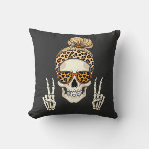 Spooky Skeleton Skull Leopard Halloween Mamma Kudde