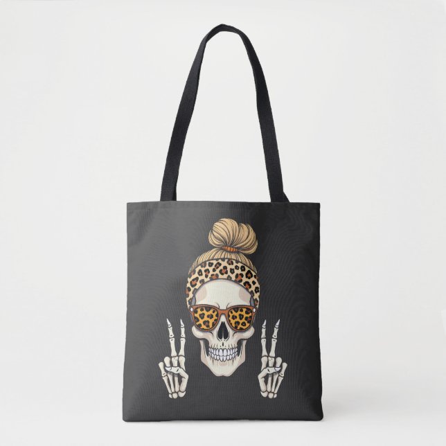 Spooky Skeleton Skull Leopard Halloween Mamma Tygkasse (Framsida)
