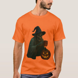 Spooky Skeleton Witch med Pumpkin Glow T Shirt