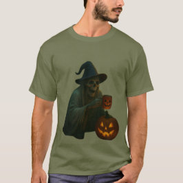 Spooky Skeleton Witch med Pumpkin Glow T Shirt
