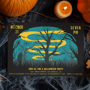 Spooky skrämmande kväll. Black Halloween costume p Inbjudningar