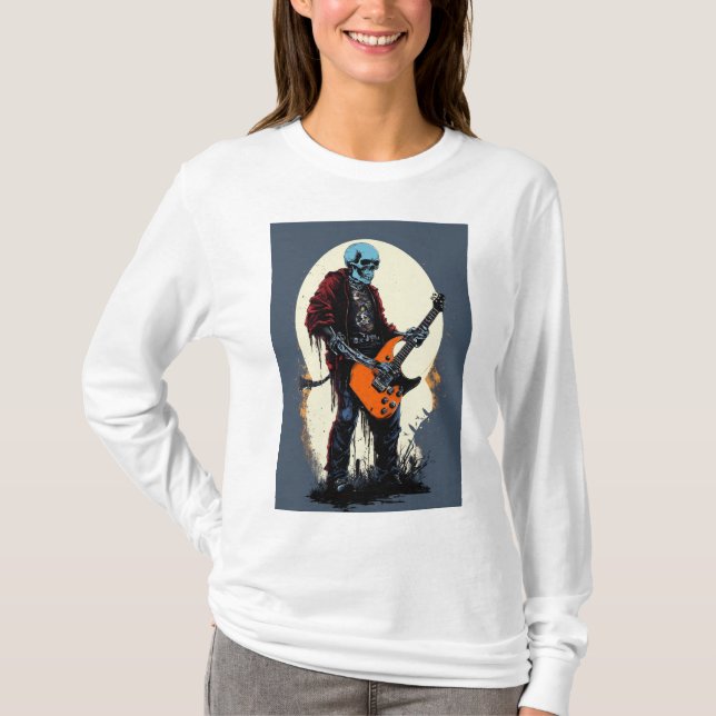 Spooky Skull Electric Guitar T-Shirt Design (Framsida)
