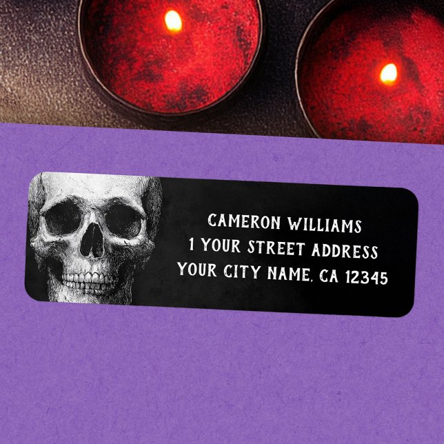 Spooky skull Halloween black return address Returadress Etikett (Spooky skull Halloween black return address Label)