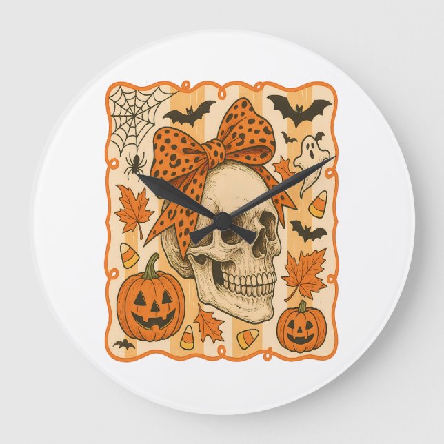 Spooky Skull Halloween Stor Klocka (Framsida)