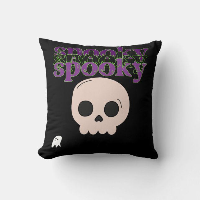 Spooky Skull och Ghost Happy halloween Kudde (Framsida)