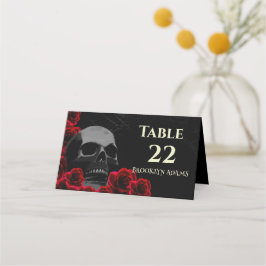 Spooky Skull och Röd ros Gothic Halloween Weddin Placeringskort