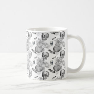 Spooky Skull-Spindelnätet Pumpkin Fladdermus Hallo Kaffemugg