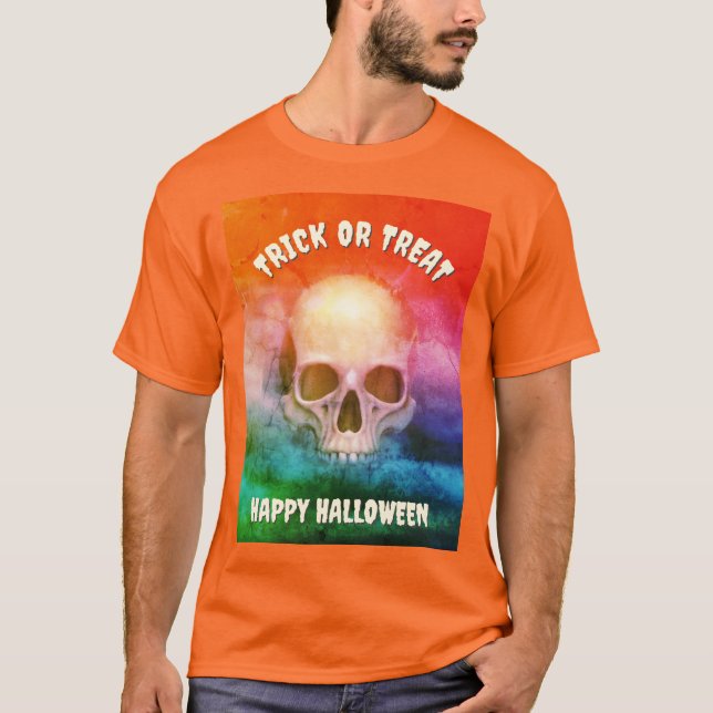Spooky skull. Trick or Treat. Halloween T Shirt (Framsida)