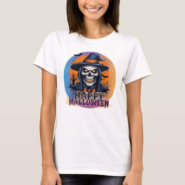 Spooky Skull Witch Halloween Art-88888 T Shirt (Framsida)