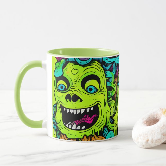 Spooky Slimy Grönt Monster Mönster Mugg (Med munk)