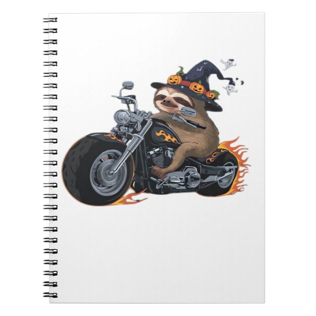 Spooky Sloth Motorcycle Ride Halloween Biker Rolig Anteckningsbok (Framsidan)
