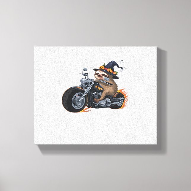 Spooky Sloth Motorcycle Ride Halloween Biker Rolig Canvastryck (Framsida)
