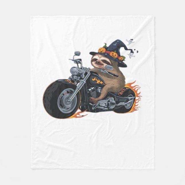 Spooky Sloth Motorcycle Ride Halloween Biker Rolig Fleecefilt (Framsidan)