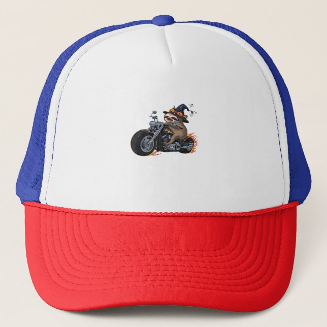 Spooky Sloth Motorcycle Ride Halloween Biker Rolig Keps (Framsida)