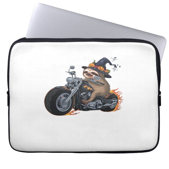 Spooky Sloth Motorcycle Ride Halloween Biker Rolig Laptop Fodral (Framsidan)