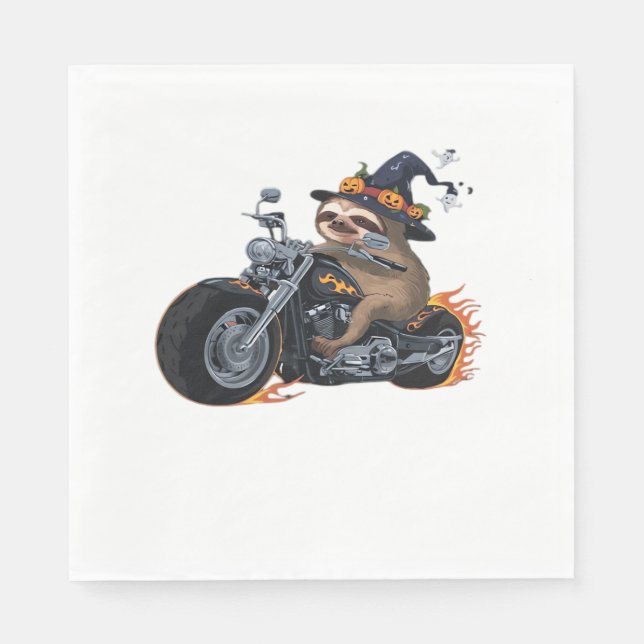 Spooky Sloth Motorcycle Ride Halloween Biker Rolig Pappersservett (Framsidan)