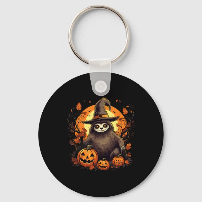 Spooky Sloth Witch Halloween Nyckelring (Framsida)