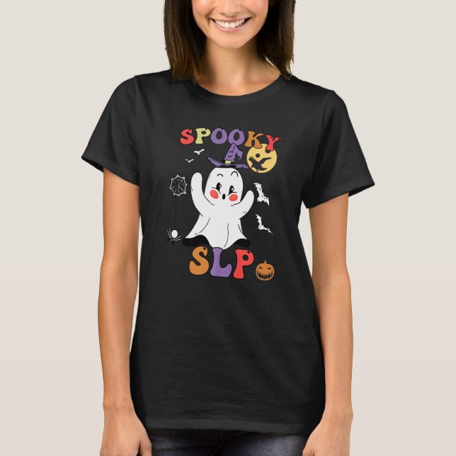 Spooky SLP Groovy Halloween Speech Language Pathol T Shirt (Framsida)