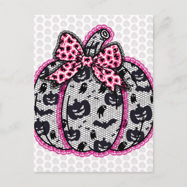 Spooky Snöre Halloween Pumpkin Coquette Vykort (Framsida)