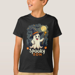 Spooky Son Halloween Ghost med Witch Hat T Shirt
