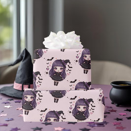 Spooky söt lila rosa häxig flicka mönster presentpapper