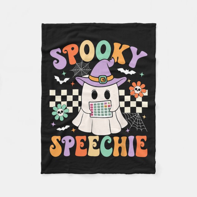 Spooky Speechie Tal Therapy Halloween Retro Slp Fleecefilt (Framsidan)