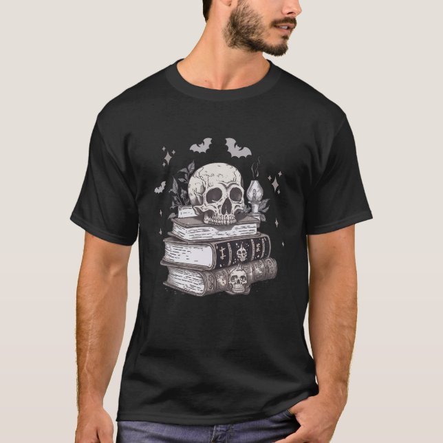 Spooky Spell Bokar Retro Skull Halloween Bok Kärle T Shirt (Framsida)
