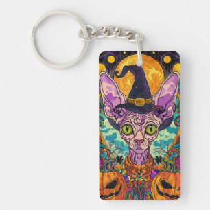 Spooky Sphynx-katt Halloween-beck och pumpkin
