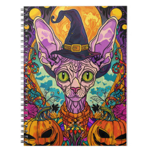 Spooky Sphynx-katt Halloween-beck och pumpkin Anteckningsbok