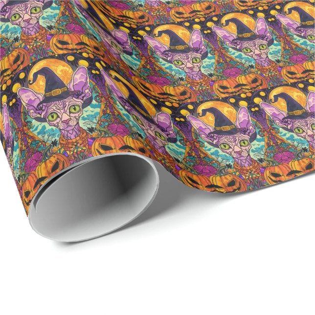 Spooky Sphynx-katt Halloween-beck och pumpkin Presentpapper (Rullad Hörn)