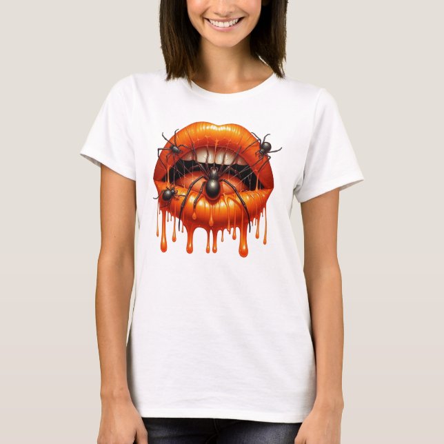 Spooky Spider Drip Läppar T Shirt (Framsida)
