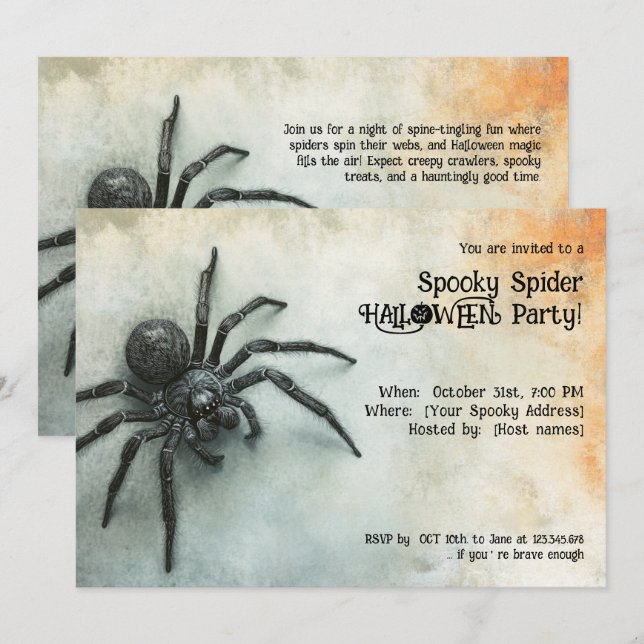 Spooky Spider Halloween fest! Inbjudningar (Fram/baksida)