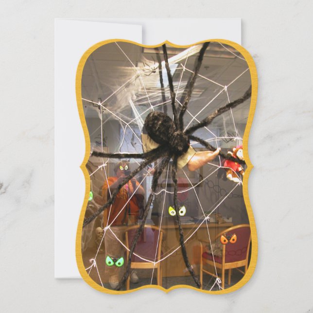 Spooky Spider Halloween Office Dekorations Photo Kort (Framsida)
