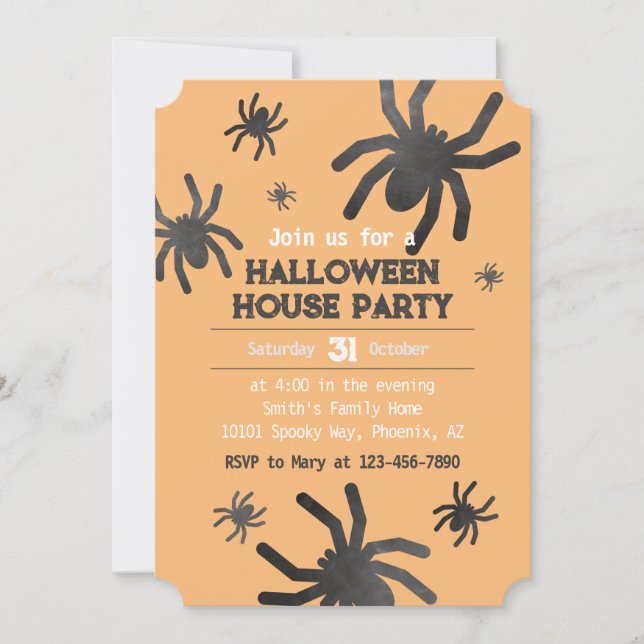 Spooky Spider Happy halloween Party-inbjudan Inbjudningar (Framsida)