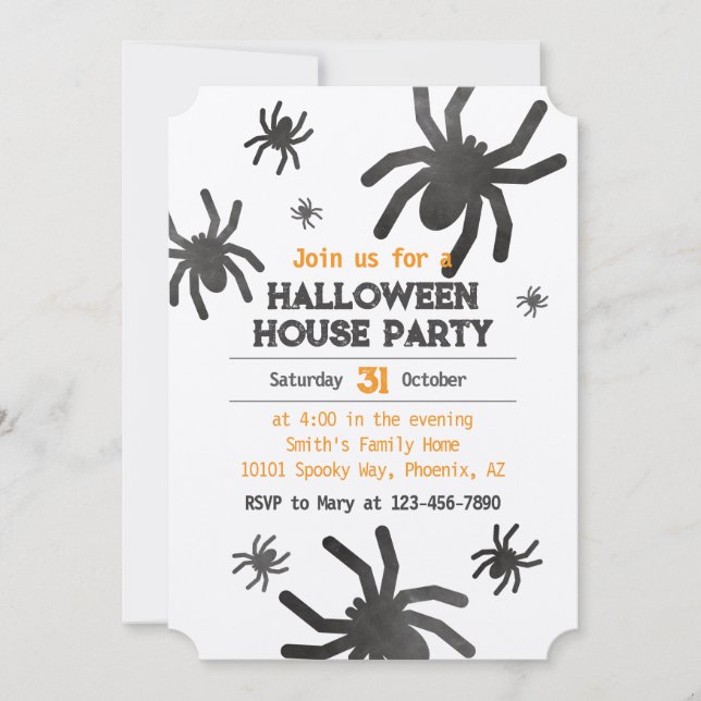 Spooky Spider Happy halloween Party-inbjudan Inbjudningar (Framsida)